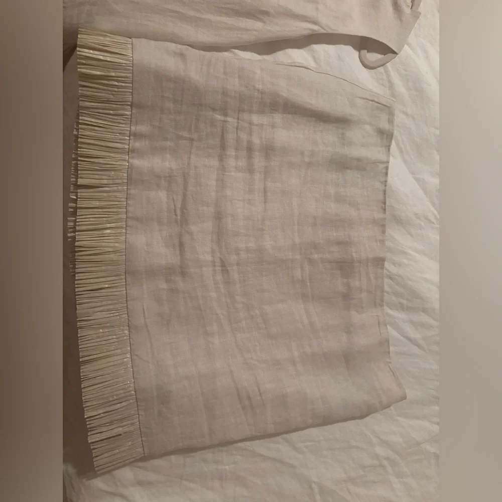 J. Crew Collection Cream Linen & Fringe Two Piece Set Top and Skirt XXL 18